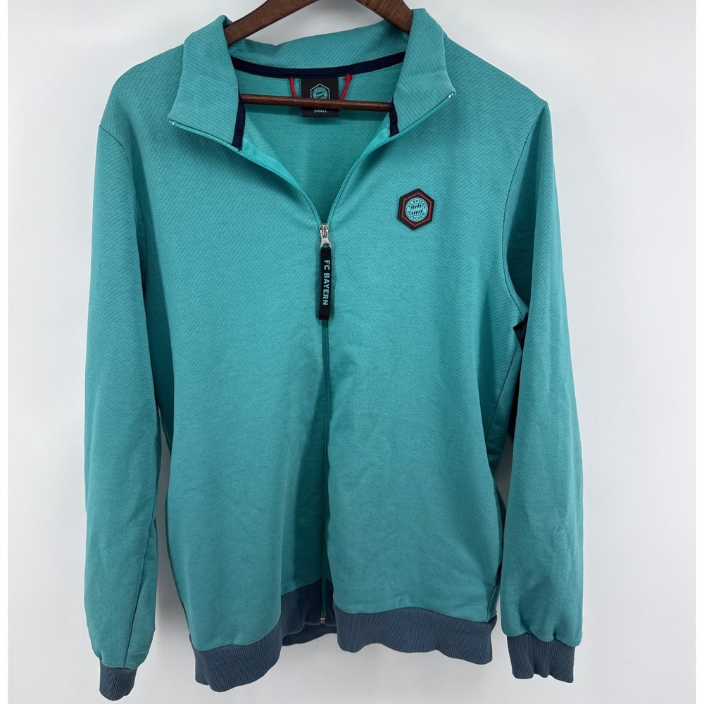 FC Bayern Munchen Mens Teal Full Zip Sweatshirt Mock Neck Jacket Small